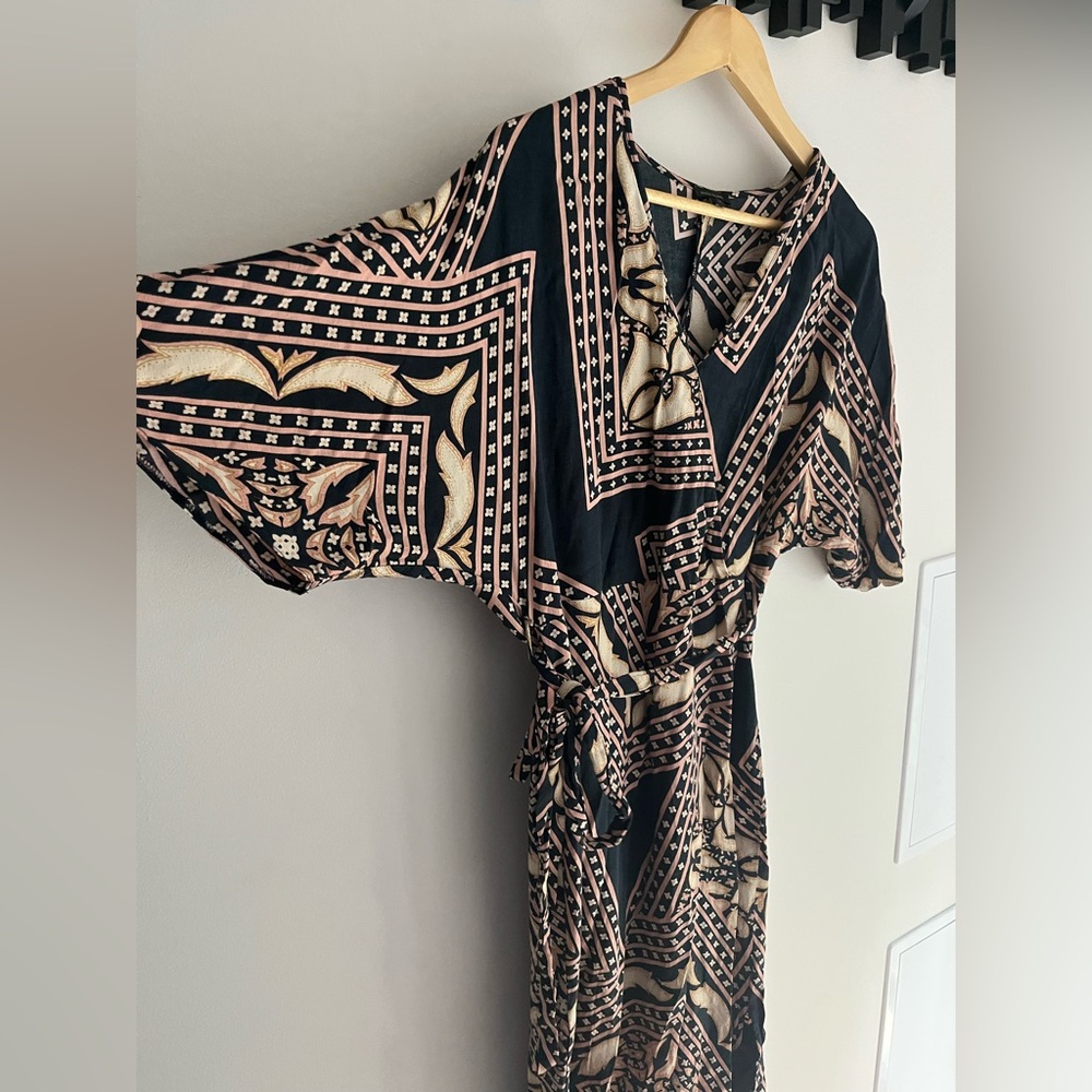 Patterned faux wrap dress